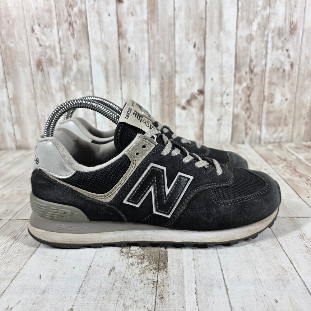 New Balance 574 Classic Womens Black Grey Suede‎ Mesh Sneakers WL574EVB Size 7